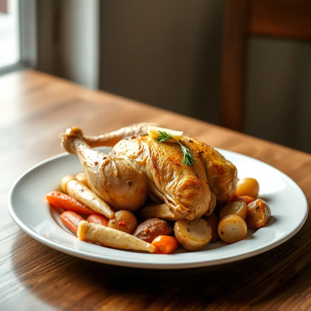 AI-generated illustration of Roast Chicken with Root Vegetables