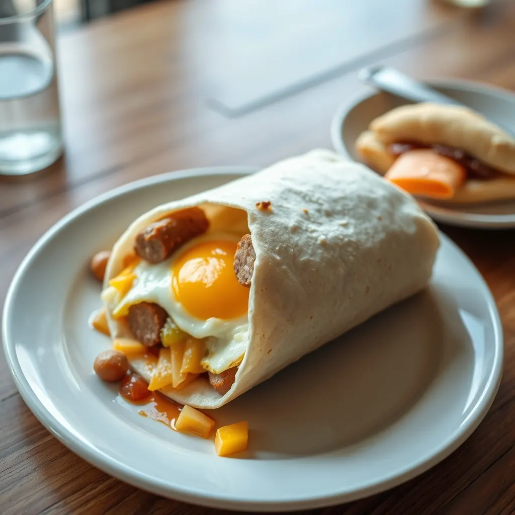 AI-generated illustration of Breakfast Burrito with Sausage and Egg