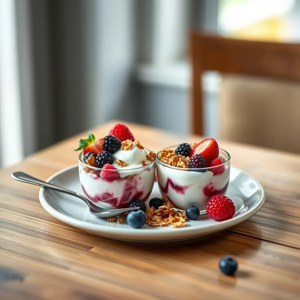 AI-generated illustration of Yoghurt and Granola Parfait with Berries