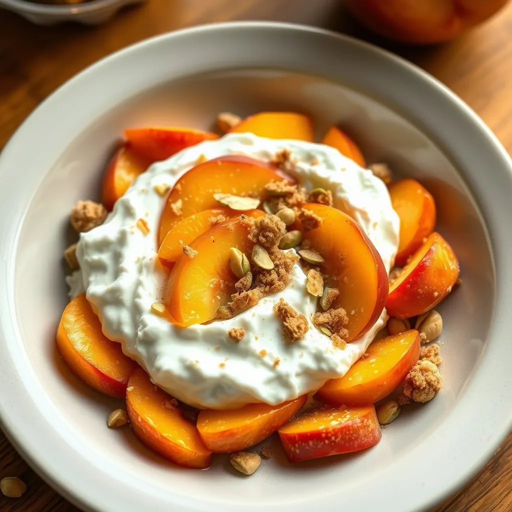 AI-generated illustration of Peach and Honey Cottage Cheese Bowl