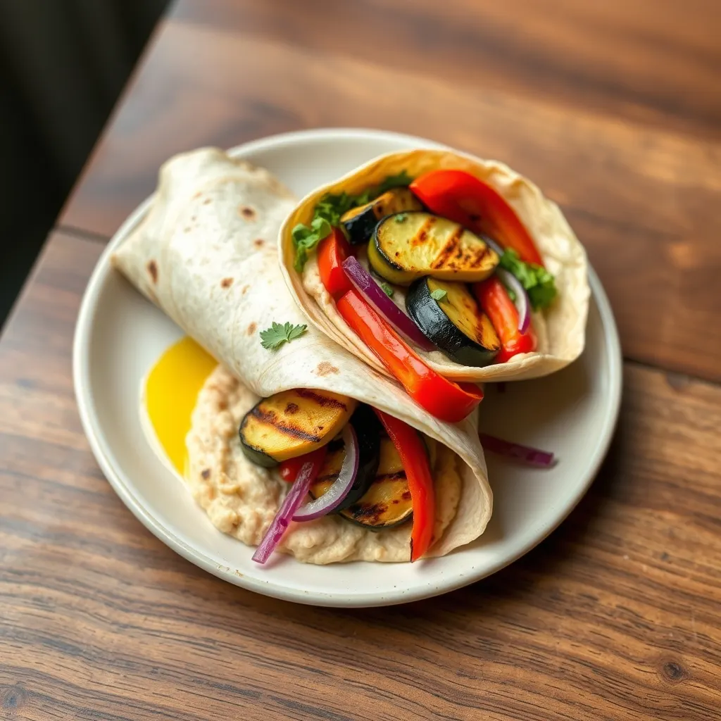 AI-generated illustration of Grilled Vegetable and Hummus Wrap