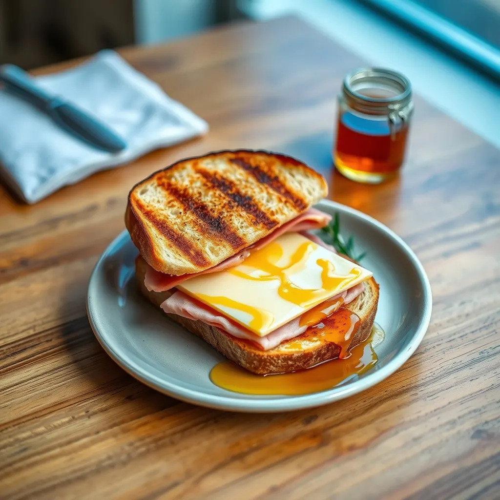 AI-generated illustration of Grilled Ham and Swiss on Rye