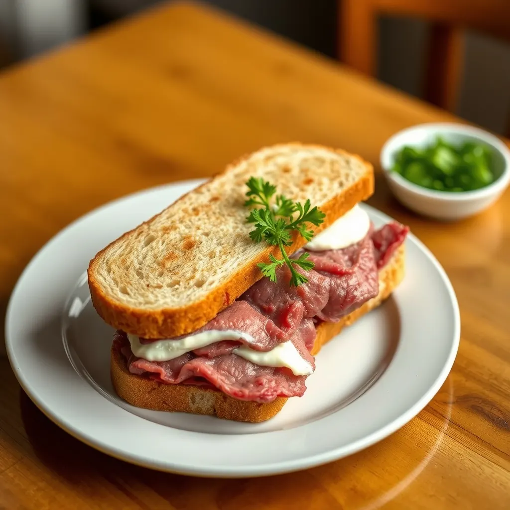 AI-generated illustration of Roast Beef and Horseradish Sandwich