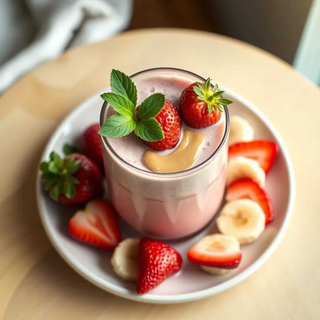 AI-generated illustration of Strawberry Banana Smoothie with Almond Butter