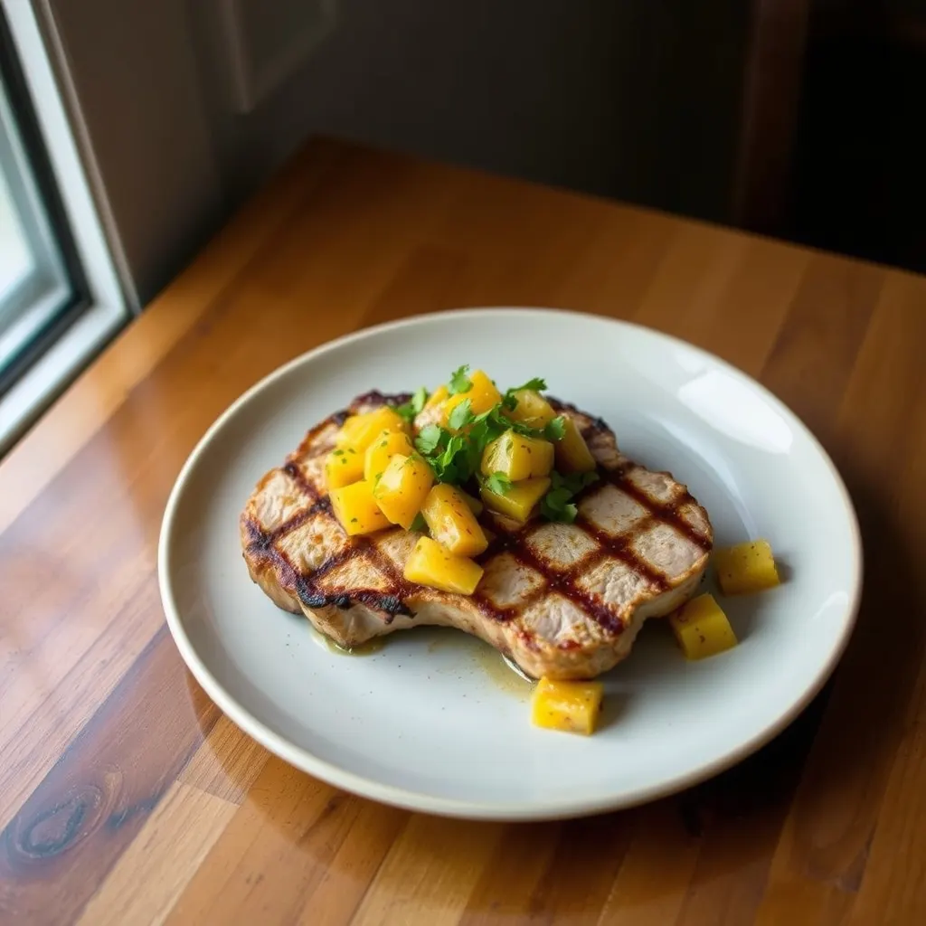 AI-generated illustration of Grilled Pork Chops with Peach Salsa