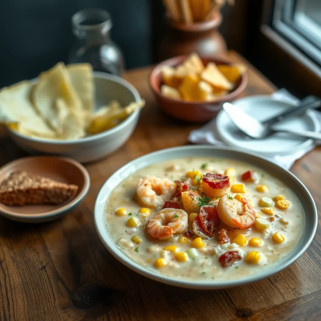 AI-generated illustration of Corn and Shrimp Chowder