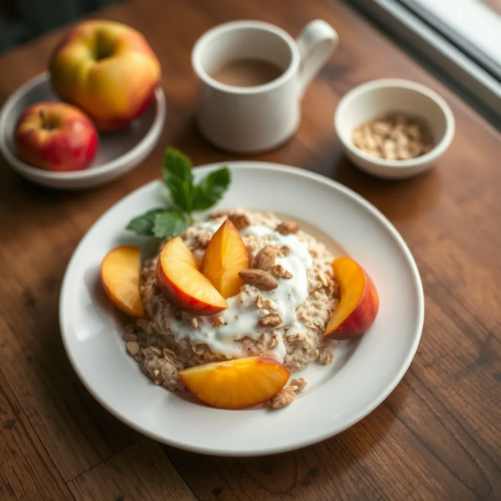 AI-generated illustration of Bircher Muesli with Nectarines and Almonds