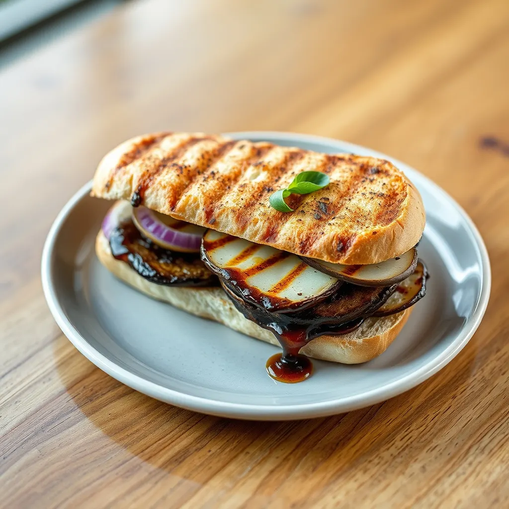 AI-generated illustration of Grilled Portobello and Provolone Sandwich