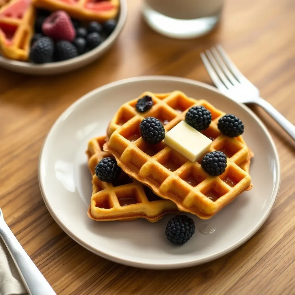 AI-generated illustration of Cornmeal Waffles with Blackberries