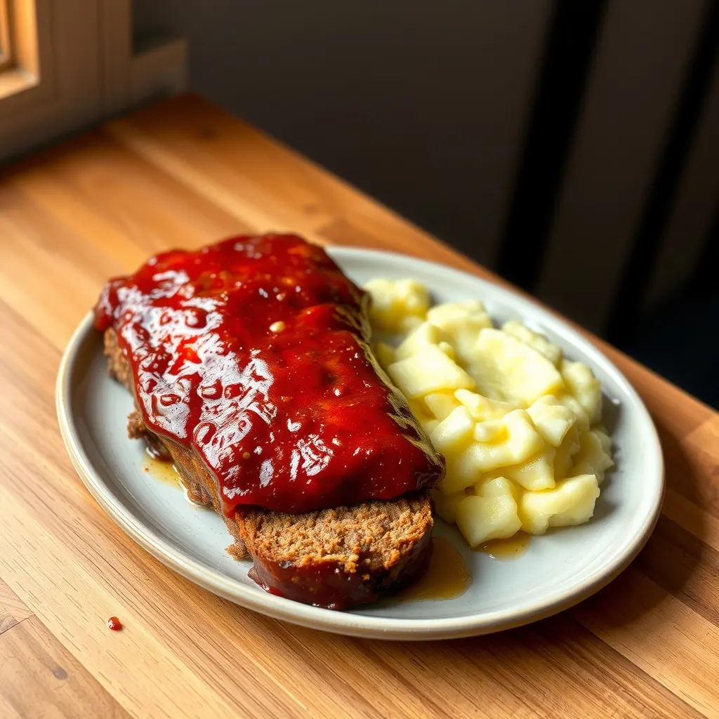 AI-generated illustration of Glazed Meatloaf with Buttery Mash