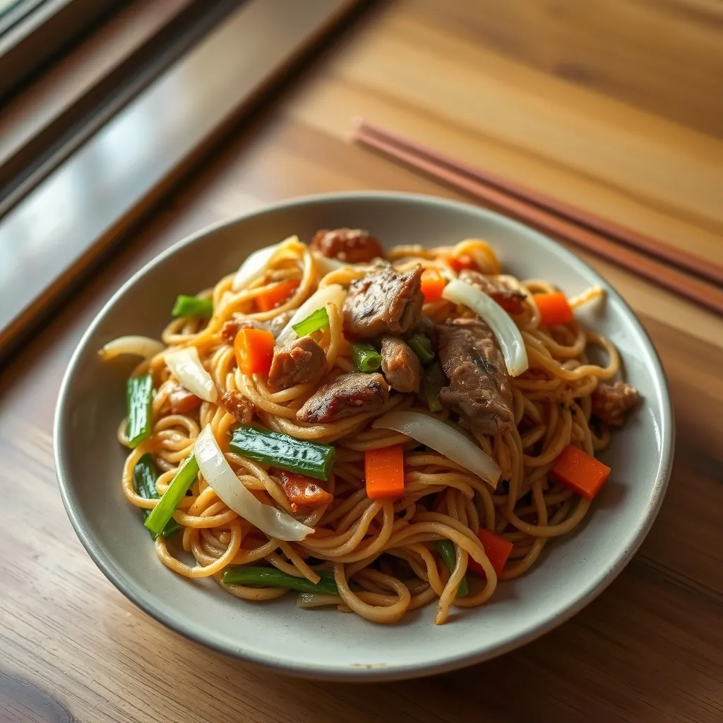 AI-generated illustration of Pork and Cabbage Yakisoba