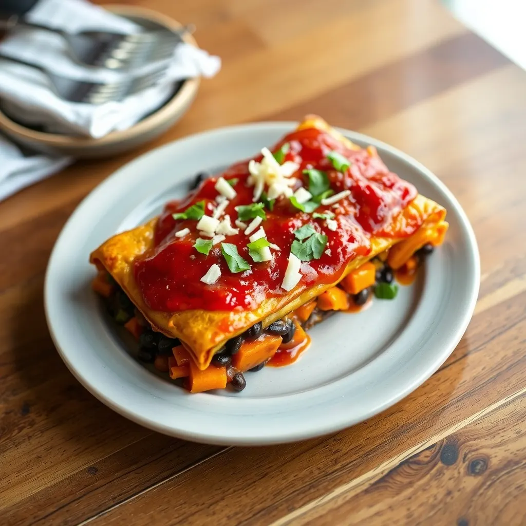 AI-generated illustration of Black Bean and Sweet Potato Enchiladas