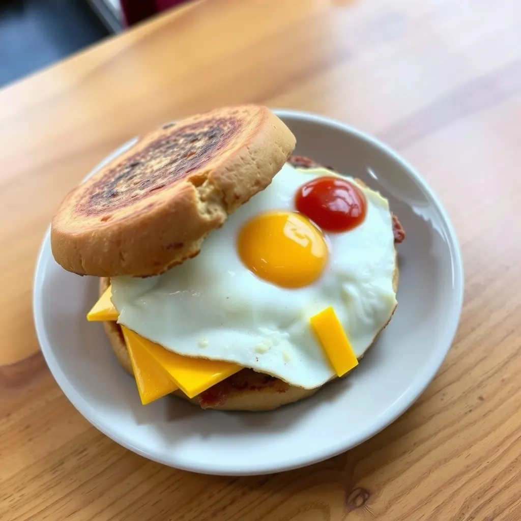 AI-generated illustration of Fried Egg and Cheddar Breakfast Sandwich
