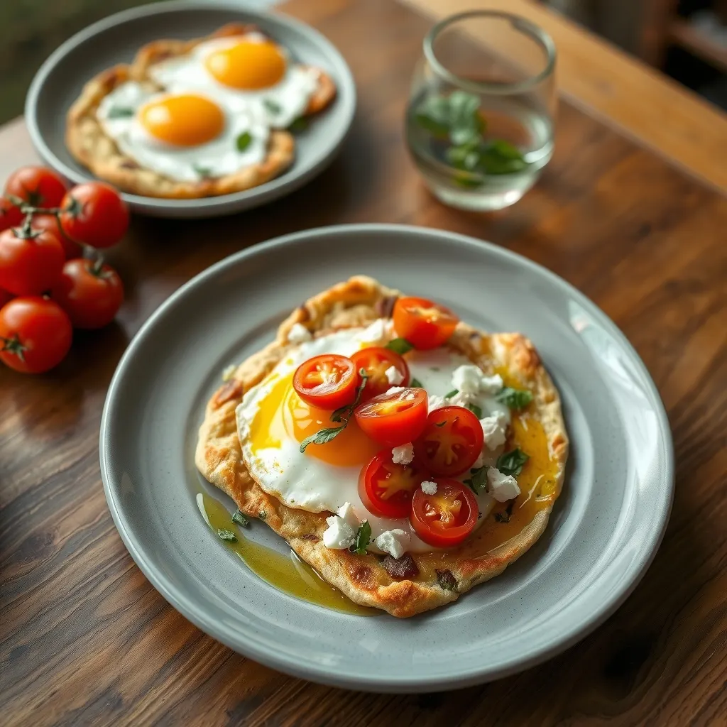 AI-generated illustration of Baked Breakfast Flatbread with Egg and Tomato
