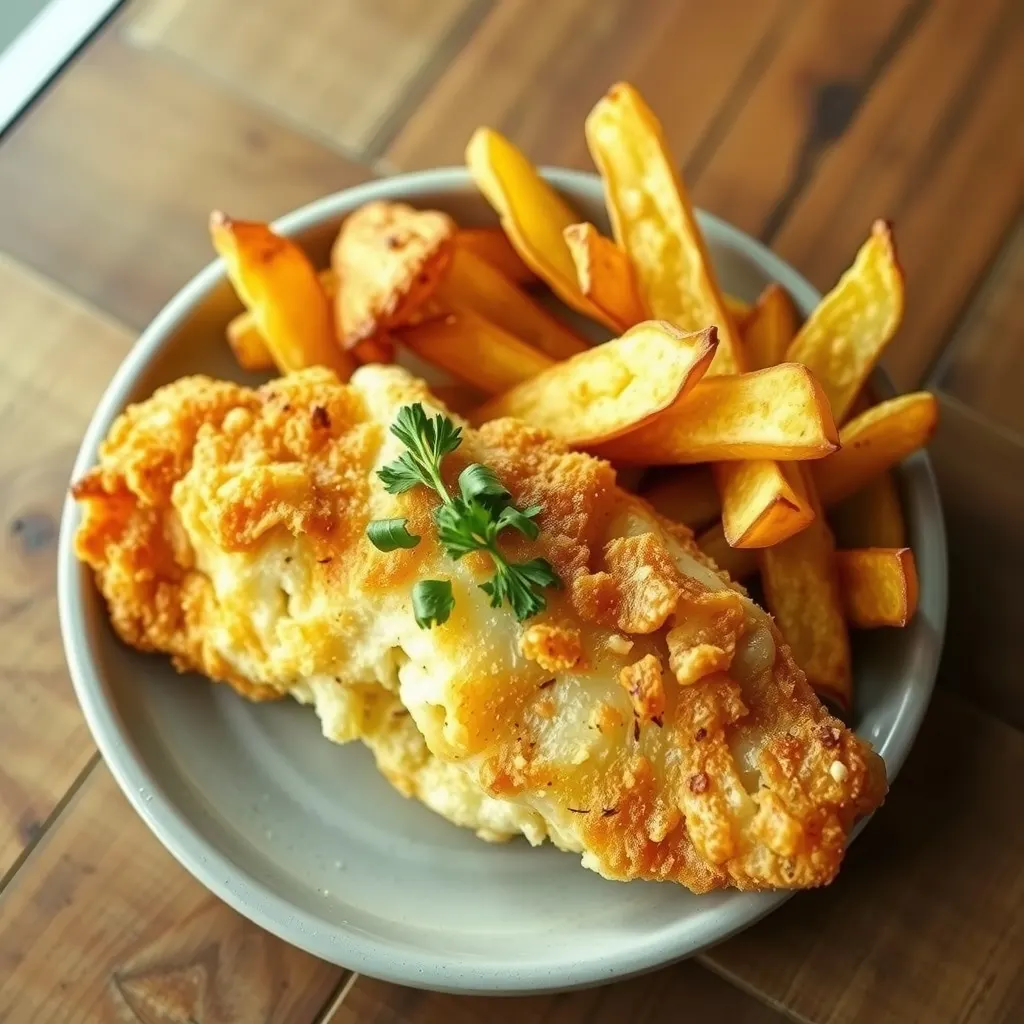 AI-generated illustration of Beer-Battered Haddock with Oven Chips