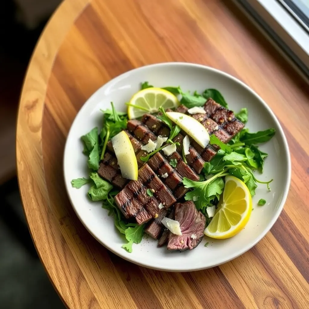 AI-generated illustration of Seared Steak Salad with Arugula and Parmesan