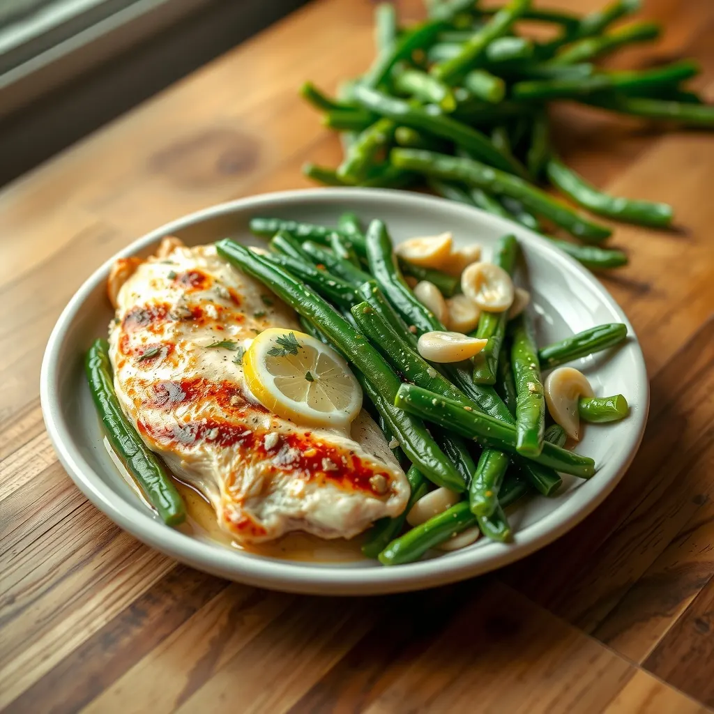 AI-generated illustration of Chicken Piccata with Green Beans