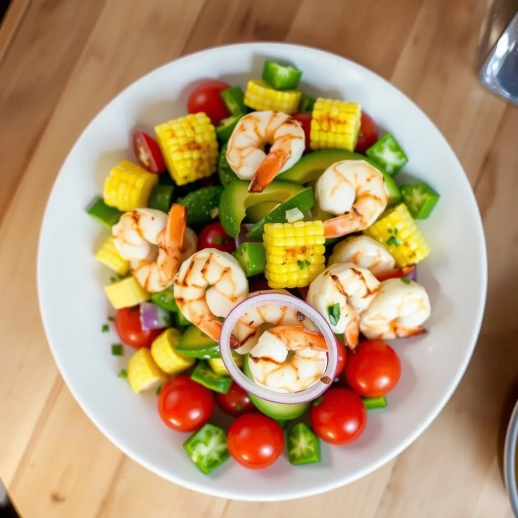 AI-generated illustration of Grilled Shrimp, Corn and Avocado Salad