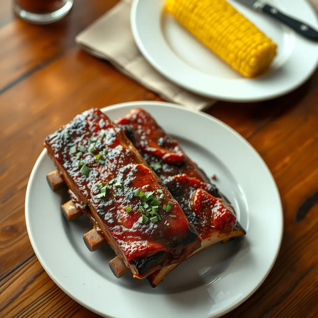 AI-generated illustration of Oven-Baked Barbecue Ribs with Corn on the Cob