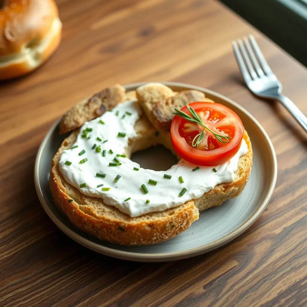 AI-generated illustration of Everything Bagel with Herbed Cream Cheese and Tomato