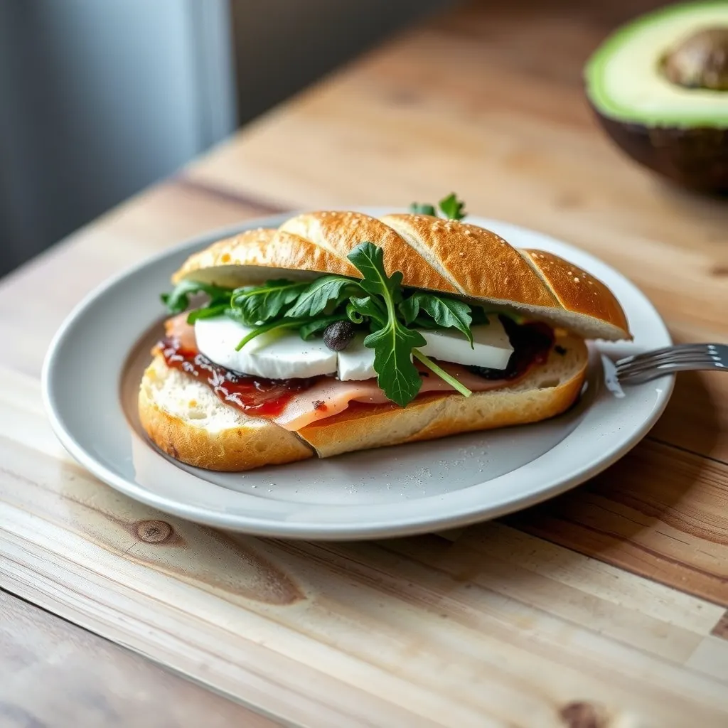 AI-generated illustration of Smoked Turkey, Brie and Fig Jam Baguette
