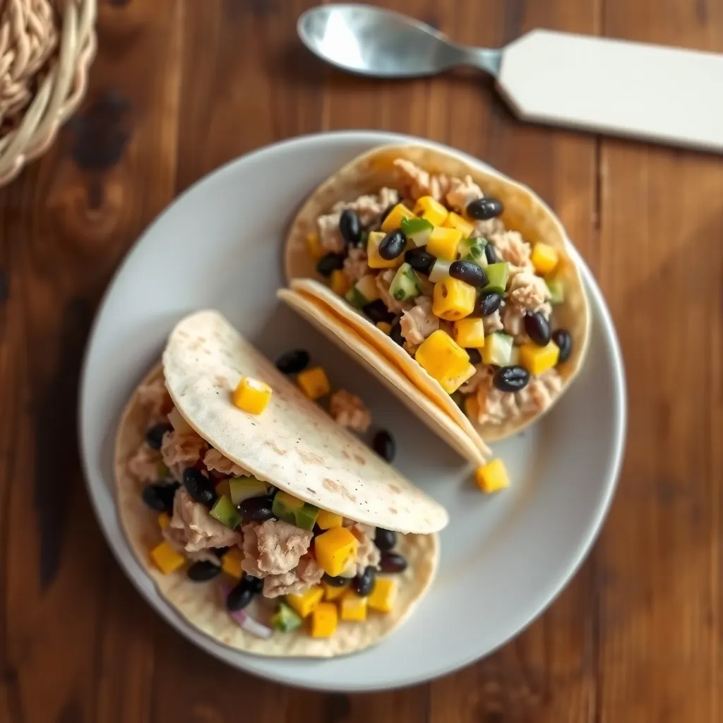 AI-generated illustration of Turkey and Black Bean Tostadas with Corn Salsa
