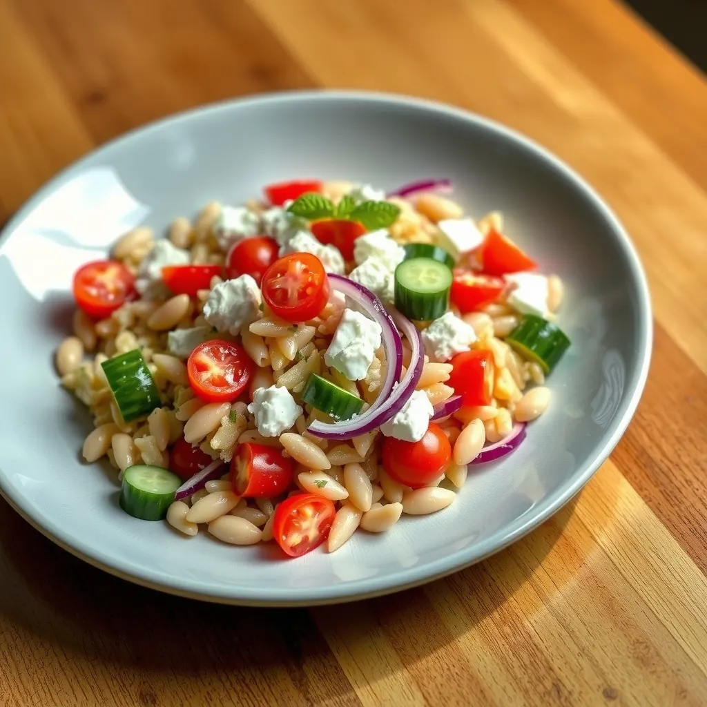 AI-generated illustration of Orzo Salad with White Beans, Tomato and Feta
