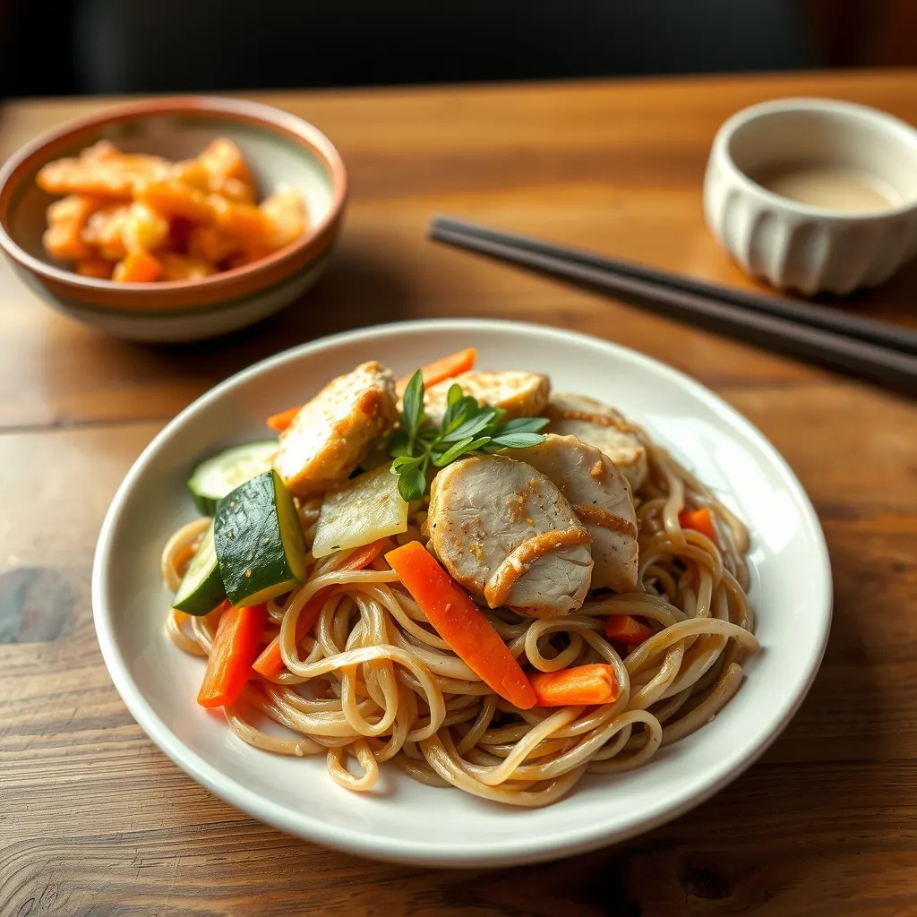 AI-generated illustration of Chilled Soba Noodles with Sesame Chicken