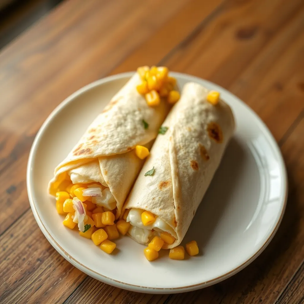 AI-generated illustration of Egg and Cheddar Breakfast Burrito with Corn Salsa