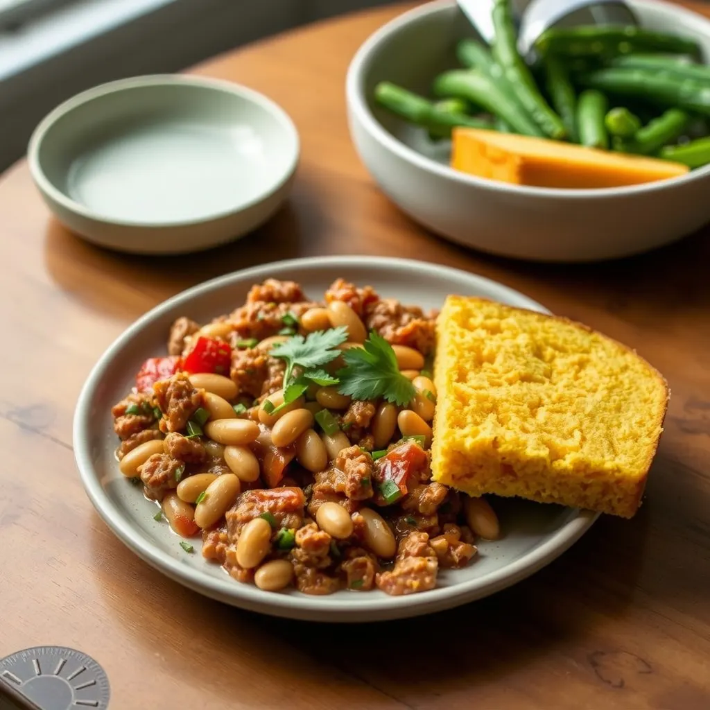 AI-generated illustration of Turkey and White Bean Chilli with Cheddar Cornbread