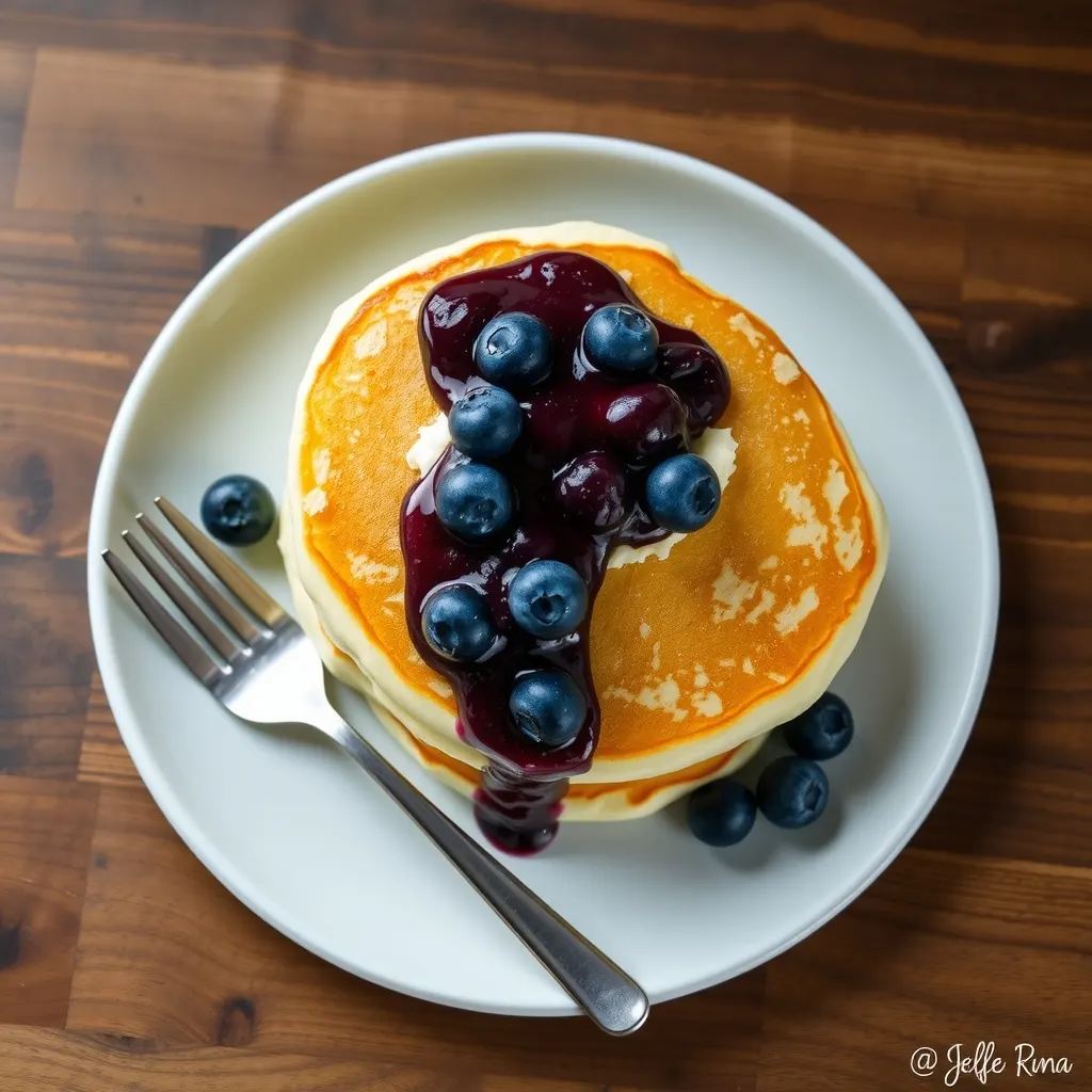 AI-generated illustration of Lemon Ricotta Pancakes with Blueberry Compote