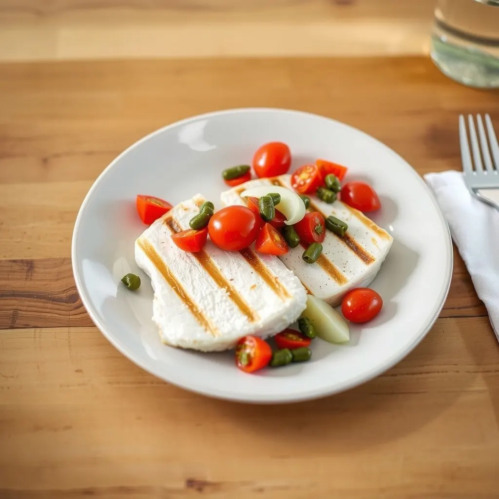 AI-generated illustration of Grilled Swordfish with Tomato-Caper Relish