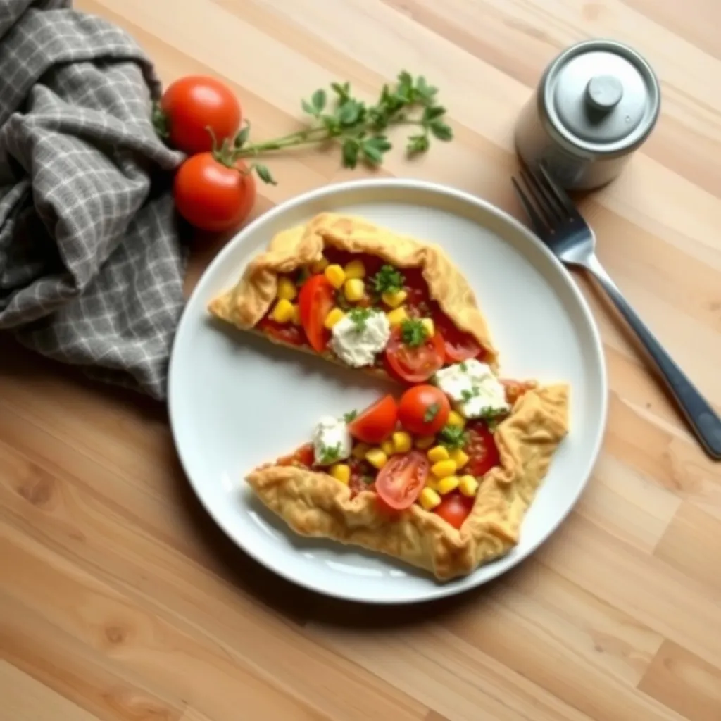 AI-generated illustration of Tomato, Corn and Goat Cheese Galette