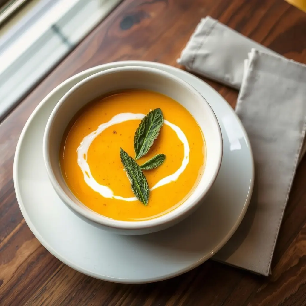 AI-generated illustration of Roasted Butternut Squash Soup with Crispy Sage