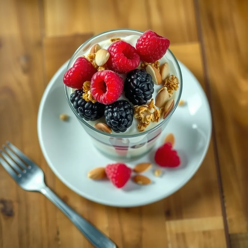 AI-generated illustration of Raspberry and Toasted Almond Yogurt Parfait