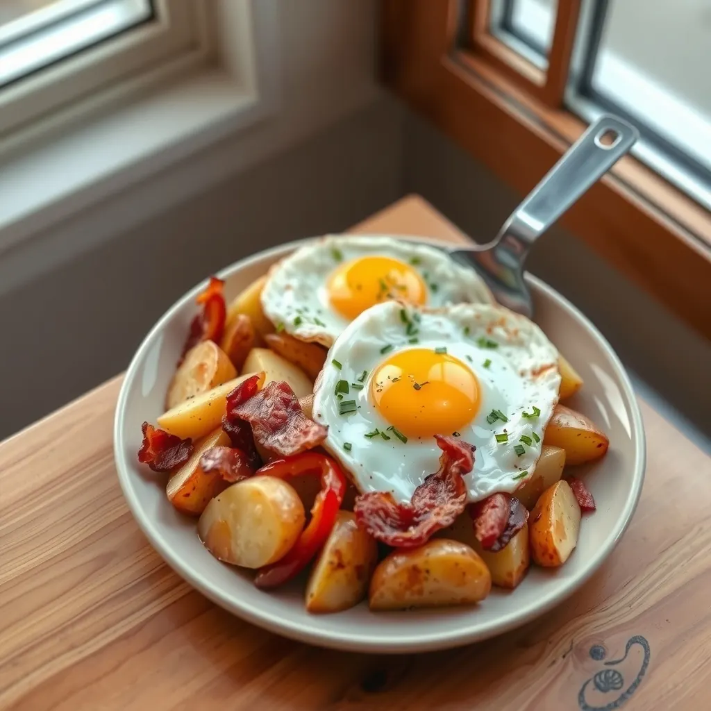 AI-generated illustration of Bacon, Egg and Potato Breakfast Skillet