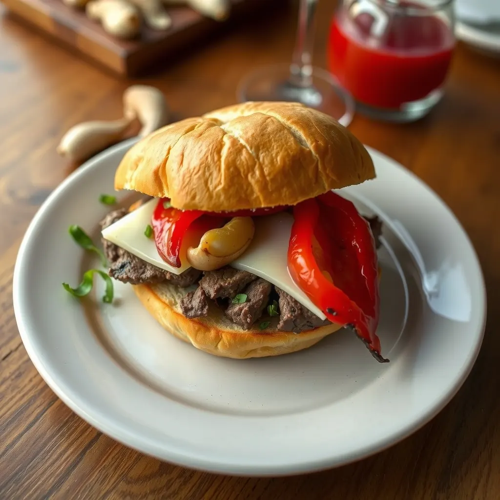 AI-generated illustration of Steak and Provolone Sandwich with Grilled Peppers