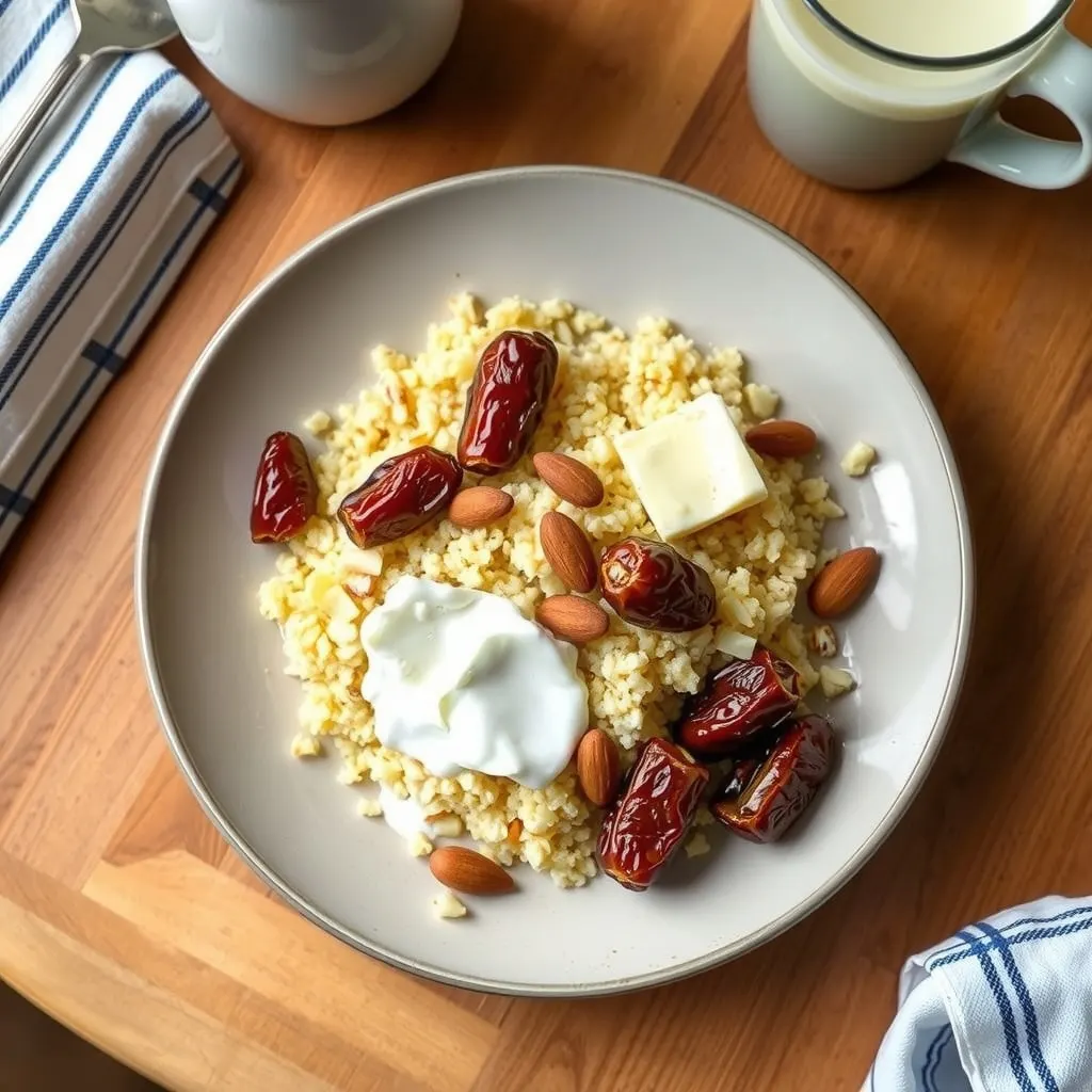 AI-generated illustration of Breakfast Couscous with Dates and Almonds