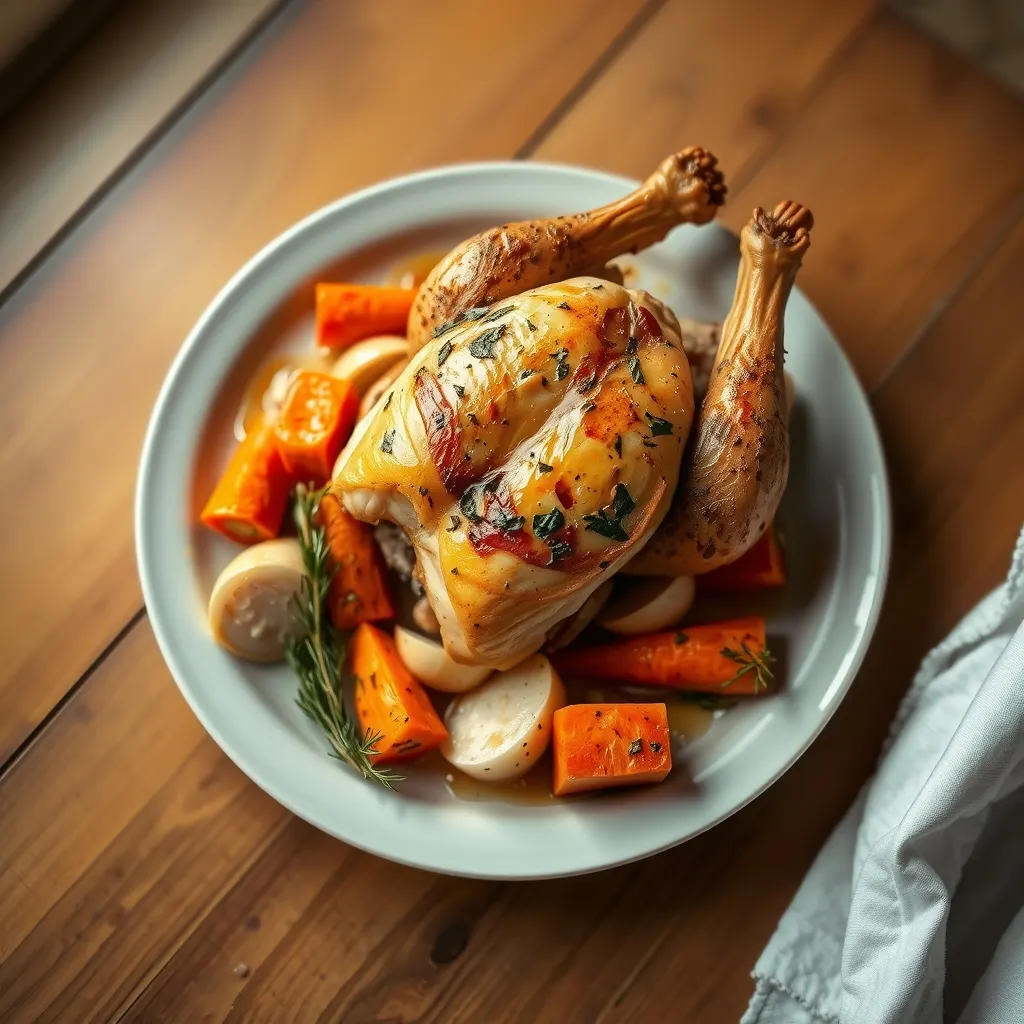 AI-generated illustration of Herb-Roasted Chicken with Carrots and Parsnips