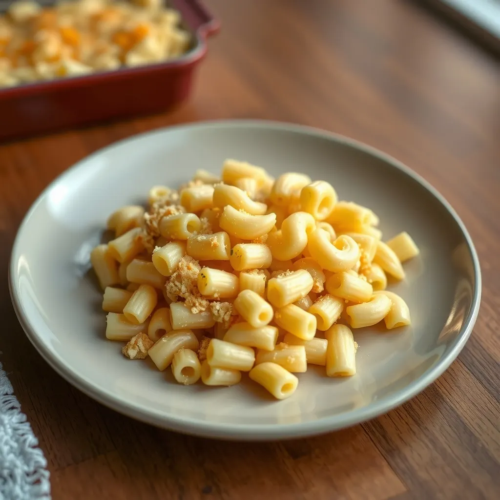 AI-generated illustration of Baked Macaroni and Cheese with Breadcrumbs