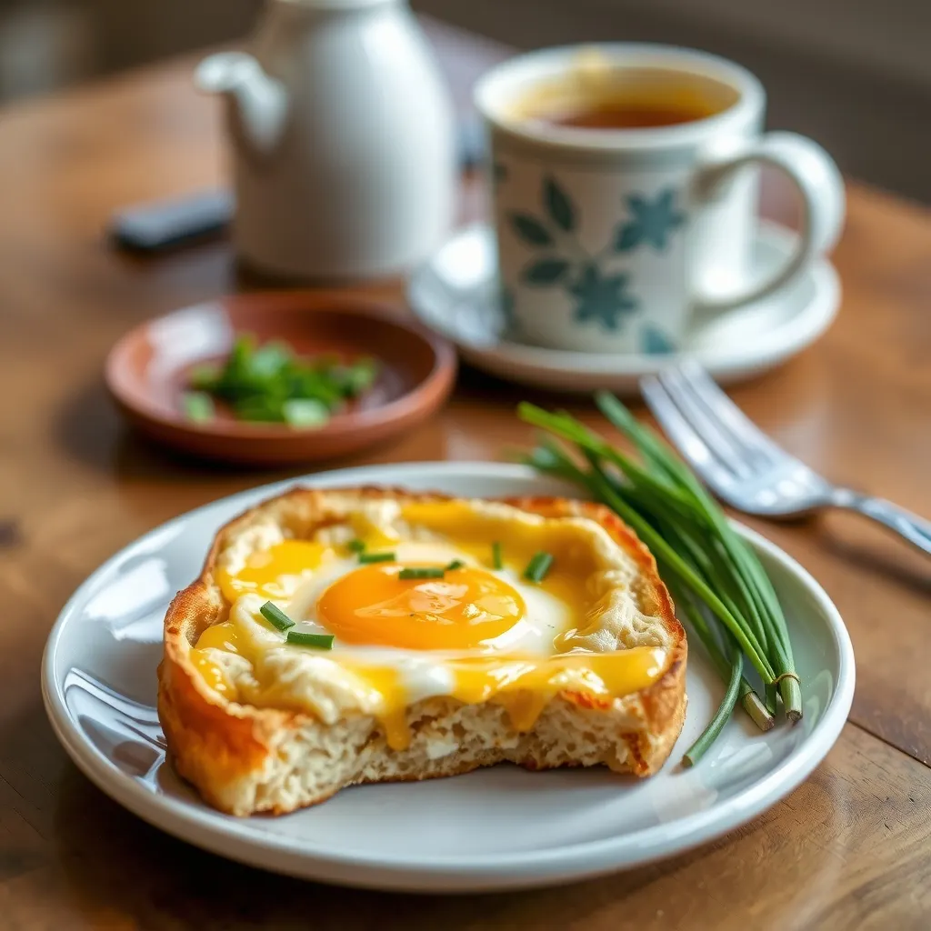 AI-generated illustration of Egg in a Hole with Cheddar and Chives