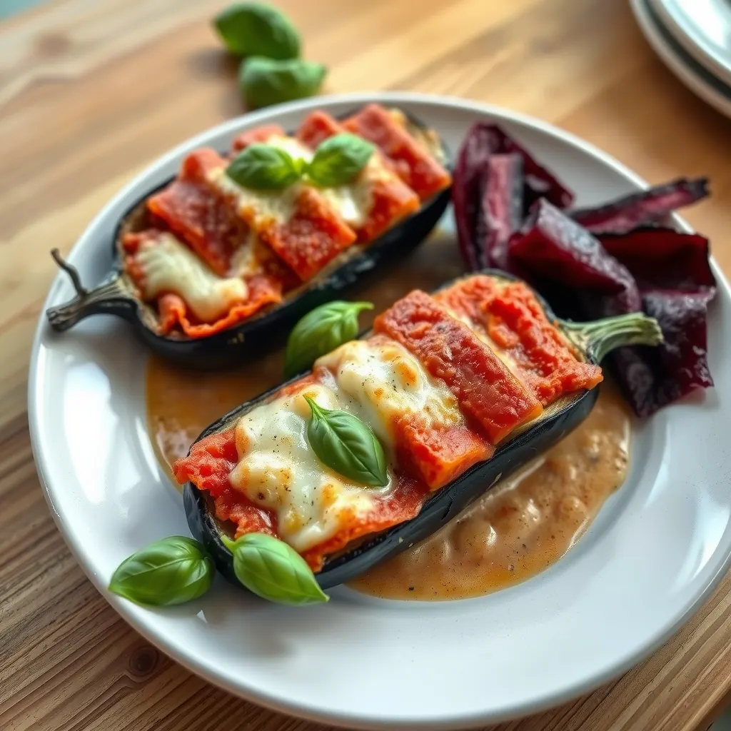 AI-generated illustration of Eggplant Parmesan with Basil